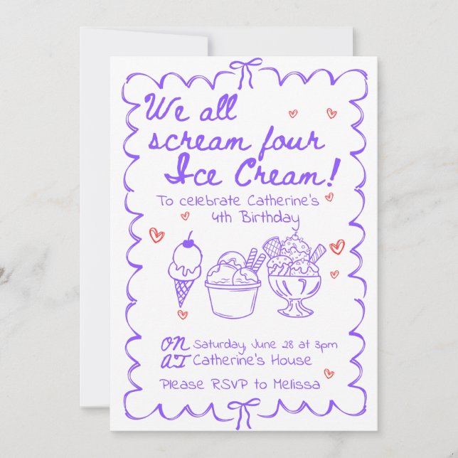 We all Scream Four Ice Cream Birthday Invitation (Front)