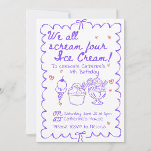 We all Scream Four Ice Cream Birthday Invitation