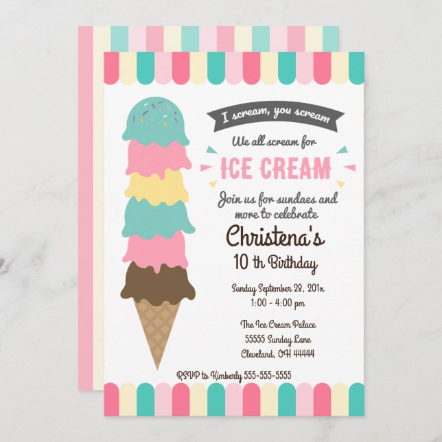 We All Scream Ice Cream Birthday Party Invitation (Front/Back)