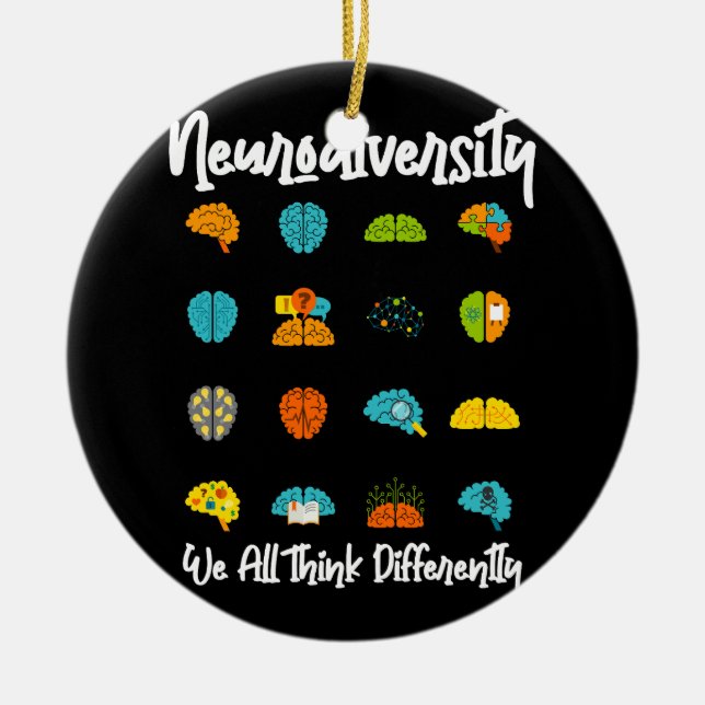 We All Think Differently Neurodiversity Shirt Auti Ceramic Tree Decoration (Front)