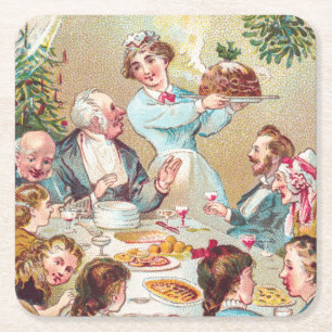 We All Wish You a Merry Christmas - Vintage Card Square Paper Coaster