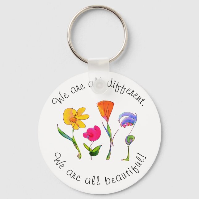 We Are All Different & Beautiful Diversity Floral Key Ring (Front)