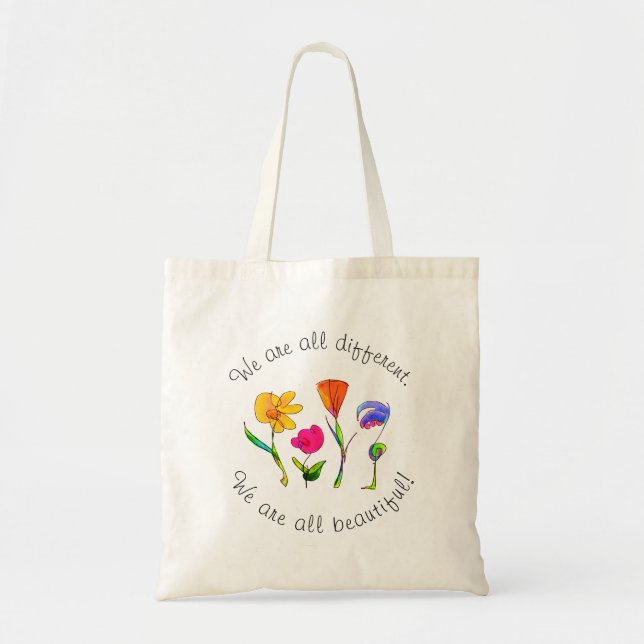 We Are All Different & Beautiful Diversity Floral Tote Bag (Front)