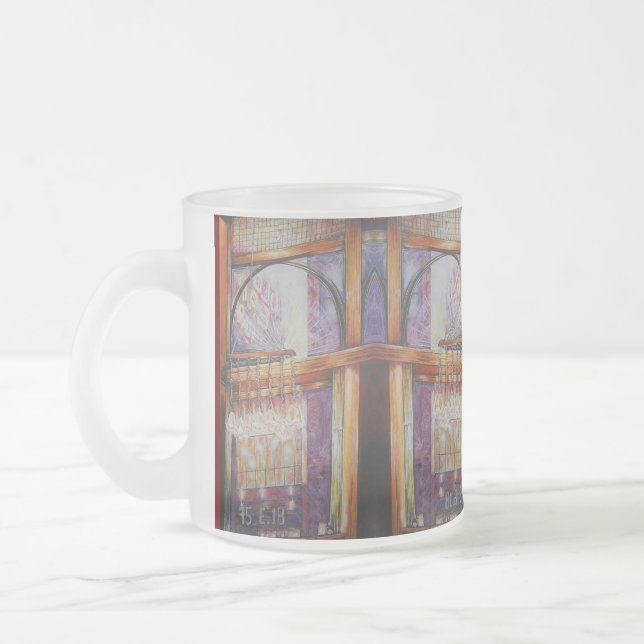 We Are All Moths Flying Around the Same Light. Frosted Glass Coffee Mug (Left)