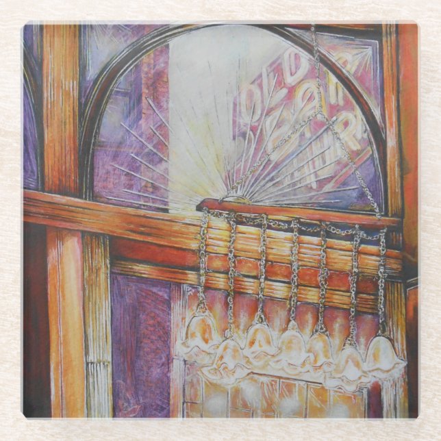 We Are All Moths Flying Around the Same Light. Glass Coaster (Front)