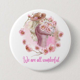 We Are All Wonderful – Floral Watercolor Woman Art 7.5 Cm Round Badge