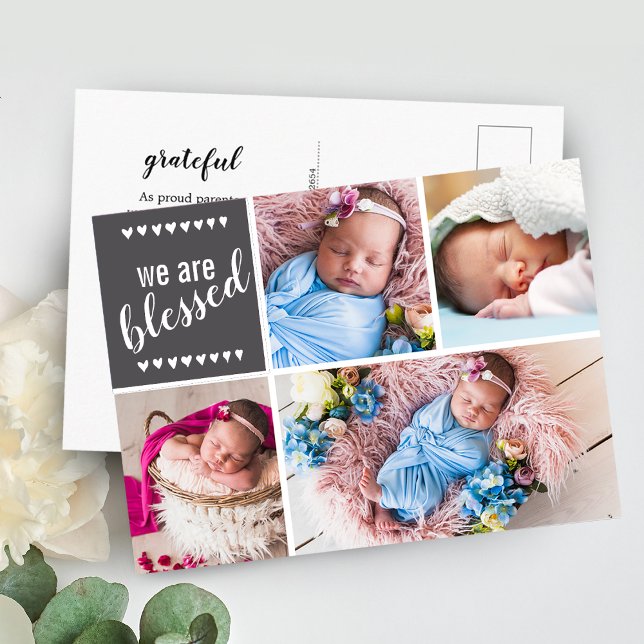 We Are Blessed Birth Announcement Thank You Postcard (Creator Uploaded)
