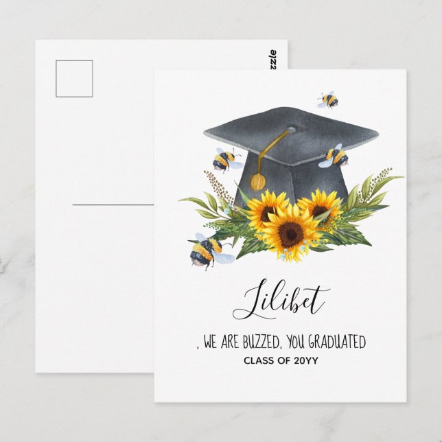 We Are BUZZED! GRADUATION Gift Personalised BEES Postcard (Front/Back)