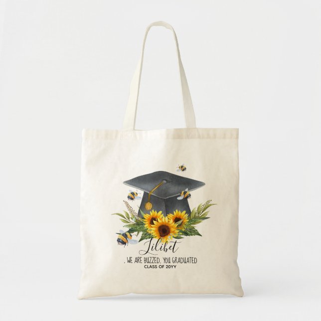 We Are BUZZED! GRADUATION Gift Personalised BEES Tote Bag (Front)