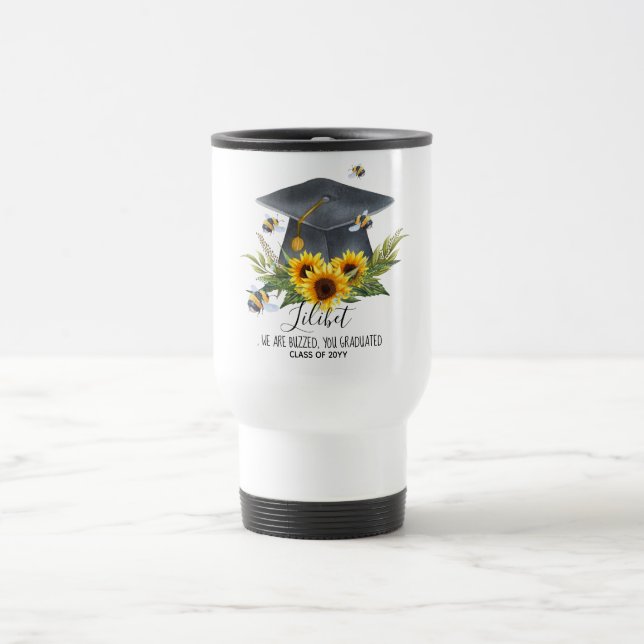 We Are BUZZED! GRADUATION Gift Personalised BEES Travel Mug (Center)
