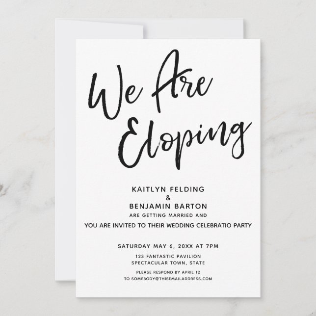 We Are Eloping Modern Casual Post Wedding Party Invitation (Front)