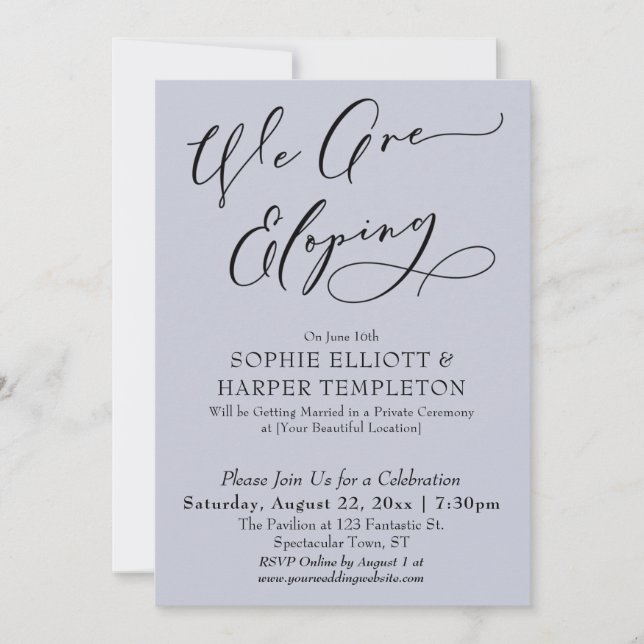 We Are Eloping, Simple Dusty Blue Celebration Invitation (Front)