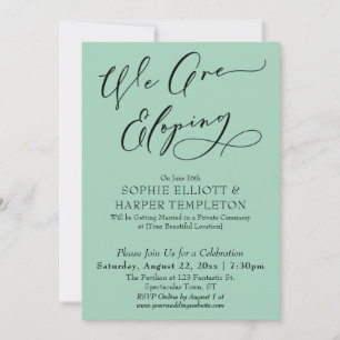 We Are Eloping, Simple Light Green Celebration Invitation