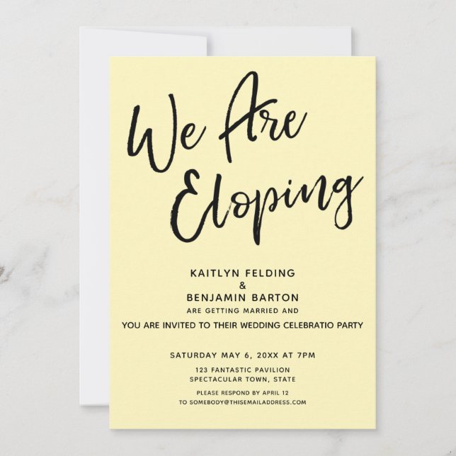 We Are Eloping Yellow Casual Post Wedding Party Invitation (Front)