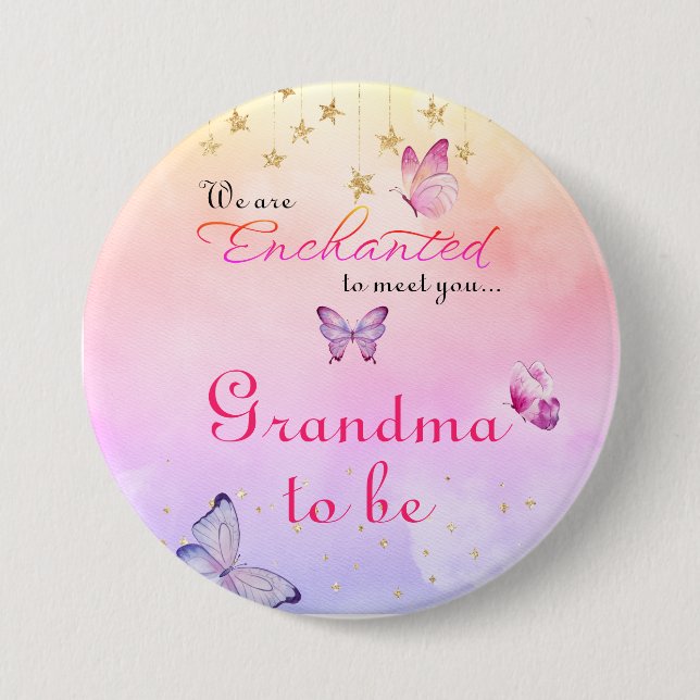 We Are Enchanted To Meet You Butterfly Baby Shower 7.5 Cm Round Badge (Front)