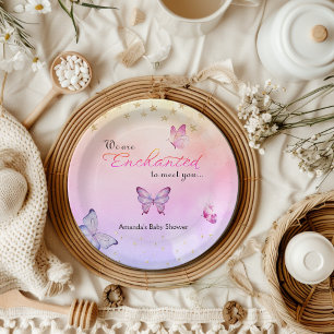 We Are Enchanted To Meet You Butterfly Baby Shower Paper Plate