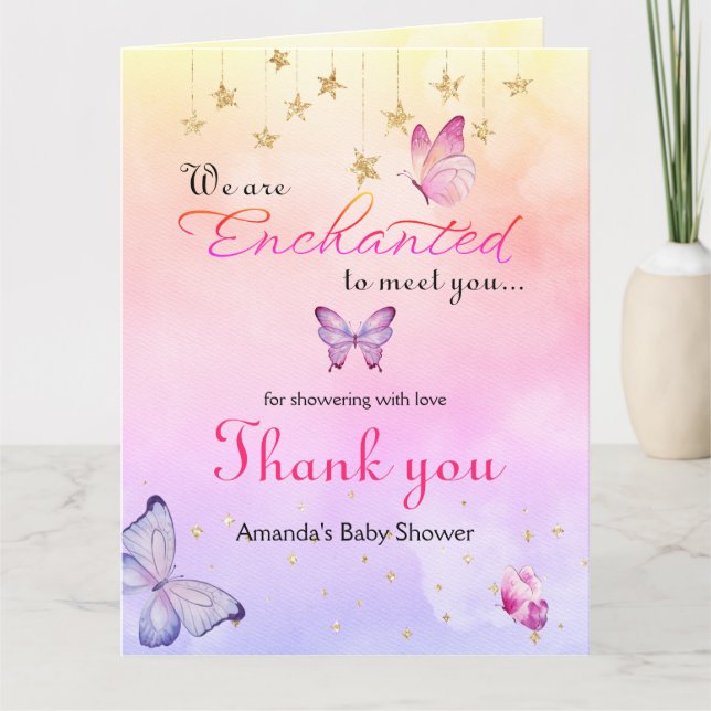 We Are Enchanted To Meet You Butterfly Baby Shower Thank You Card (Front)