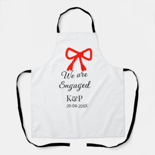 We are engaged add name letter red bow modern text apron