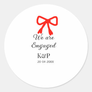We are engaged add name letter red bow modern text classic round sticker
