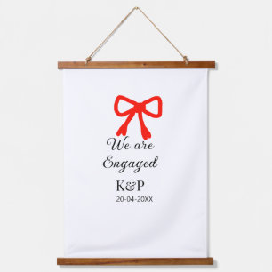 We are engaged add name letter red bow modern text hanging tapestry