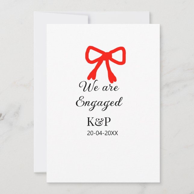 We are engaged add name letter red bow modern text invitation (Front)