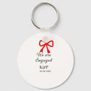 We are engaged add name letter red bow modern text key ring