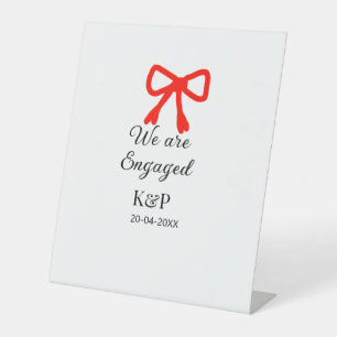 We are engaged add name letter red bow modern text pedestal sign