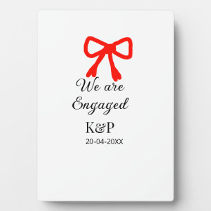 We are engaged add name letter red bow modern text plaque