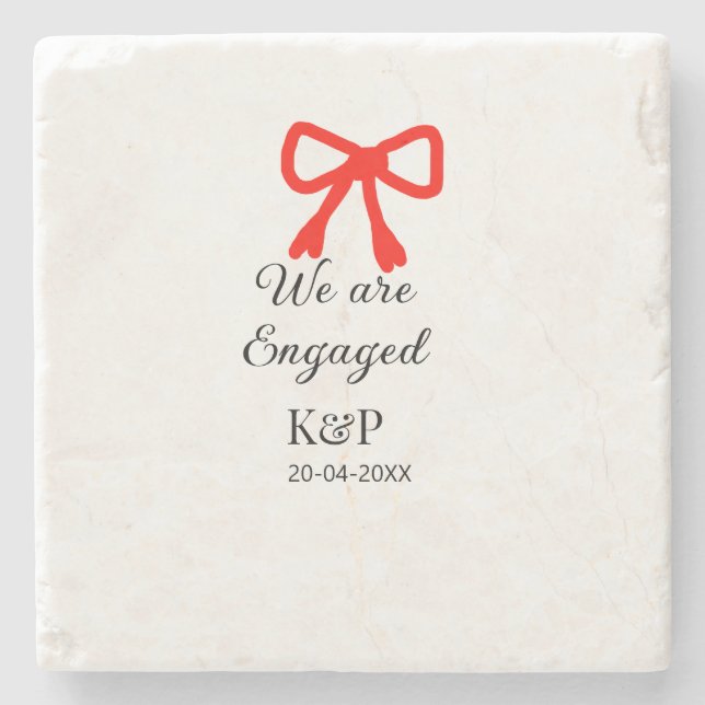We are engaged add name letter red bow modern text stone coaster (Front)