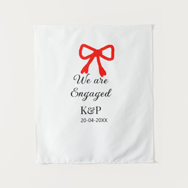 We are engaged add name letter red bow modern text tapestry (Front)
