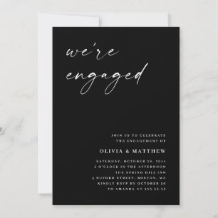 We are engaged. Black minimalist engagement party Invitation