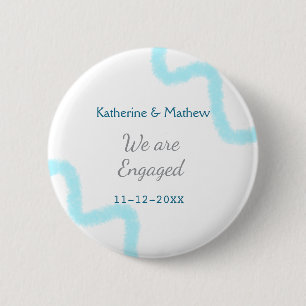 We are engaged blue grey watercolor spiral stylish 6 cm round badge