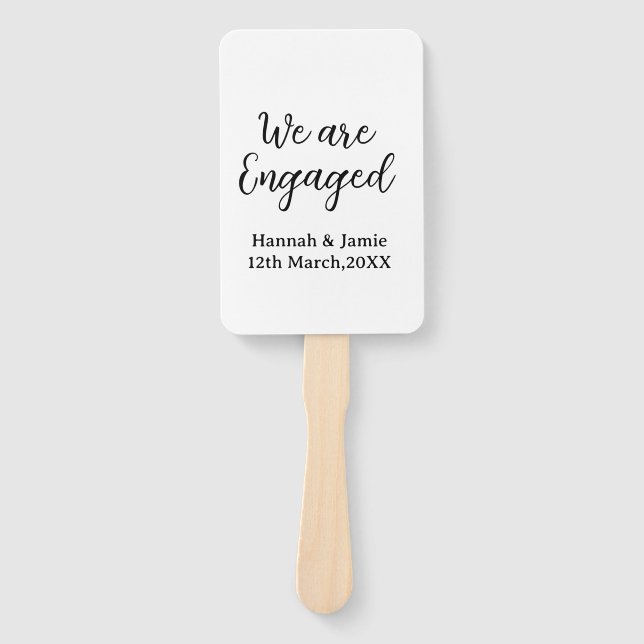 We are Engaged couple name date calligraphystylish Hand Fan (Front)