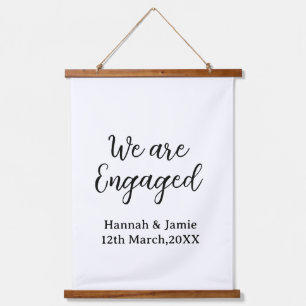 We are Engaged couple name date calligraphystylish Hanging Tapestry