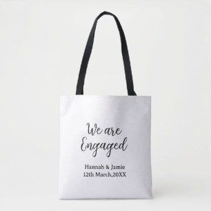 We are Engaged couple name date calligraphystylish Tote Bag