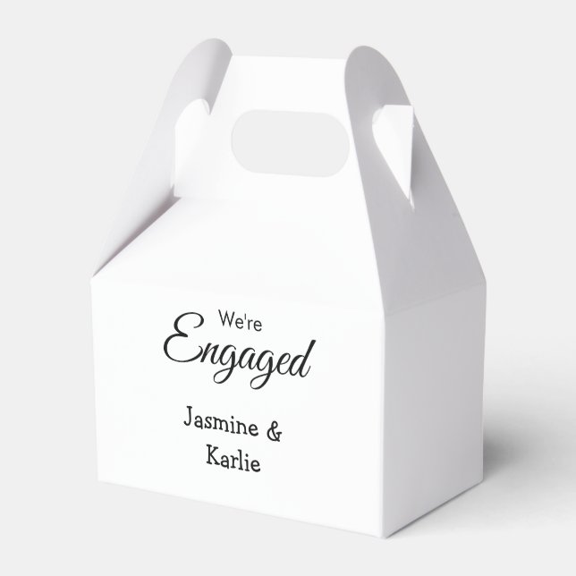 We are engaged couple name romantic stylish simple favour box (Front Side)