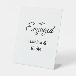 We are engaged couple name romantic stylish simple pedestal sign
