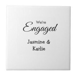We are engaged couple name romantic stylish simple tile