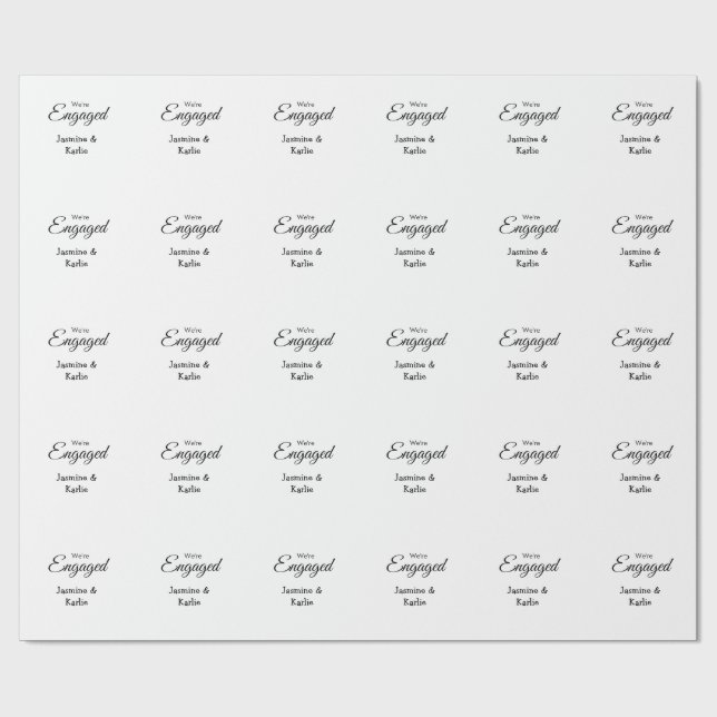 We are engaged couple name romantic stylish simple wrapping paper (Flat)