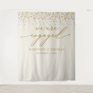 We are Engaged cream glitter gold backdrop Tapestry