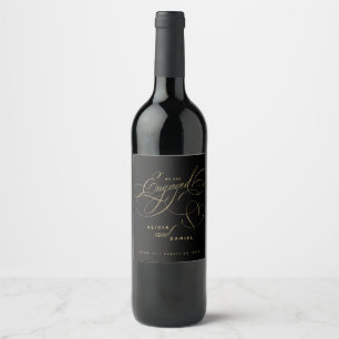 We are engaged gold black engagement party wine label