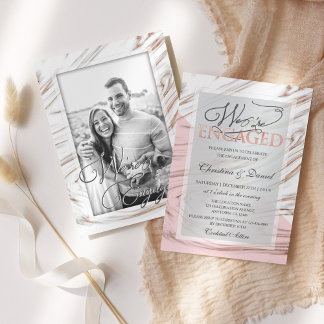 We are engaged Marble Rose Gold Engagement Invitation