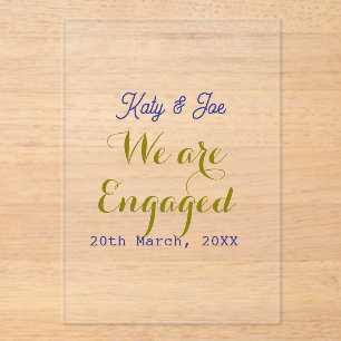 We are Engaged purple gold name date elegant simpl Acrylic Invitations