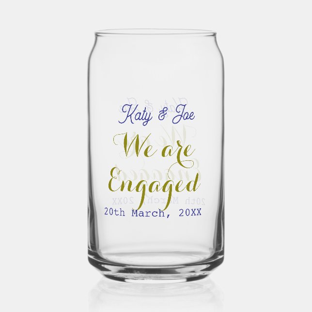 We are Engaged purple gold name date elegant simpl Can Glass (Front)