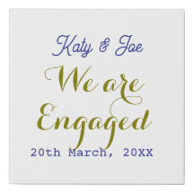 We are Engaged purple gold name date elegant simpl