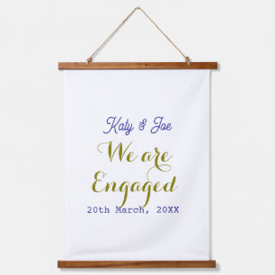 We are Engaged purple gold name date elegant simpl Hanging Tapestry