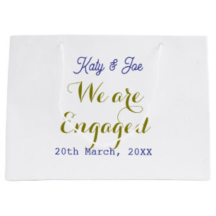We are Engaged purple gold name date elegant simpl Large Gift Bag