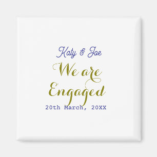 We are Engaged purple gold name date elegant simpl Magnet