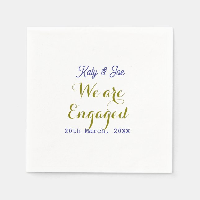 We are Engaged purple gold name date elegant simpl Napkin (Front)