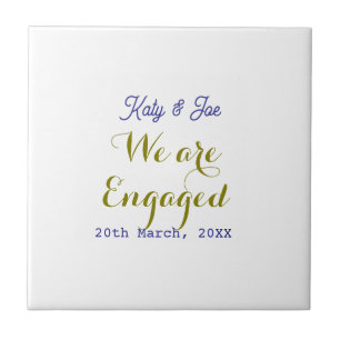 We are Engaged purple gold name date elegant simpl Tile